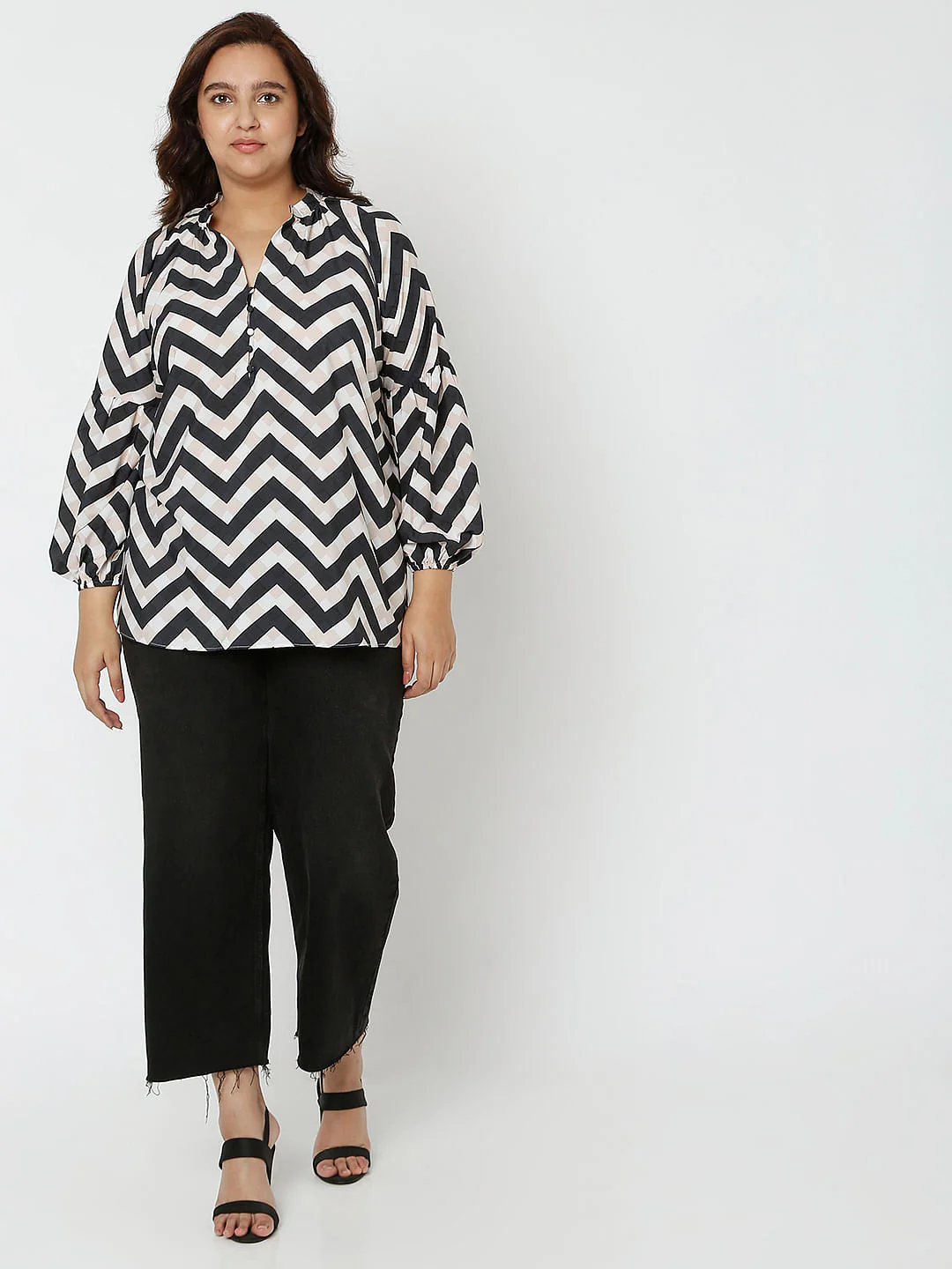 Curve Black Chevron Print Top - Image 5