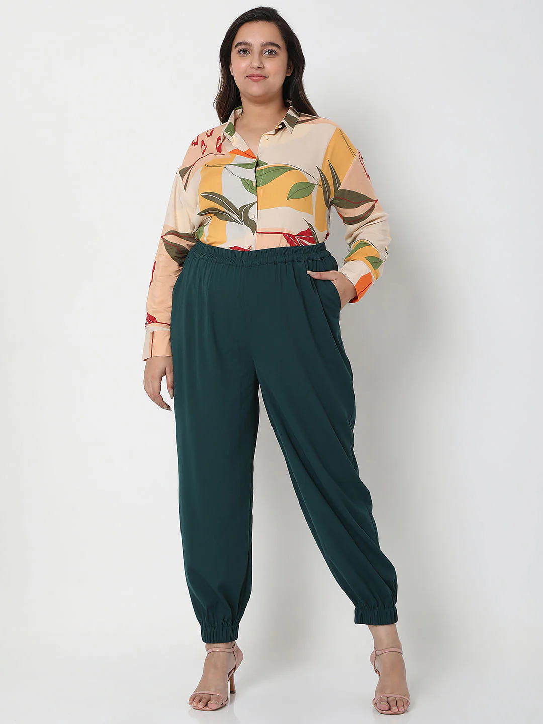 Curve Dark Green High Rise Co-Ord Set Pants - Image 6