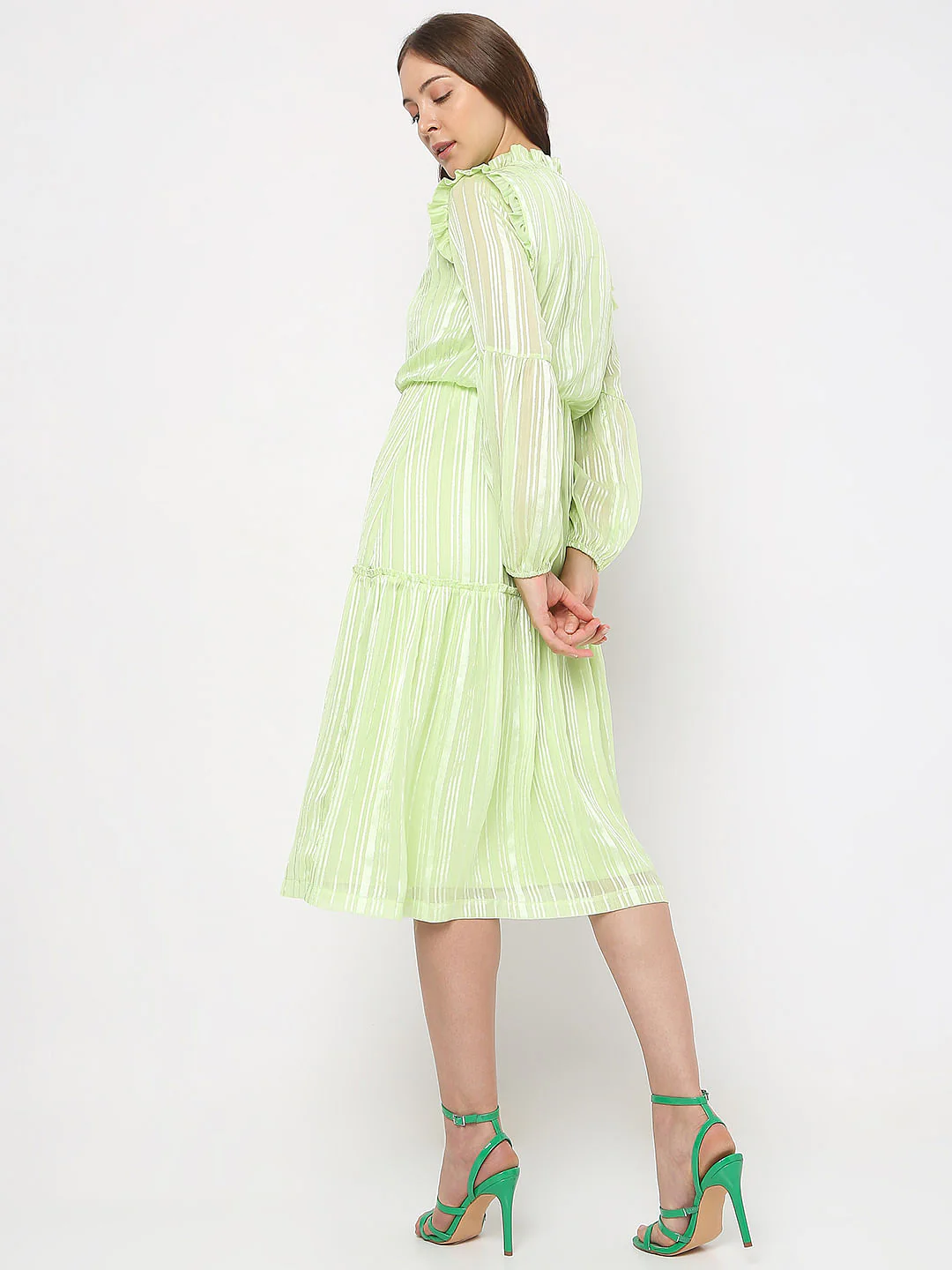 Green Lurex Tiered Midi Dress - Image 4