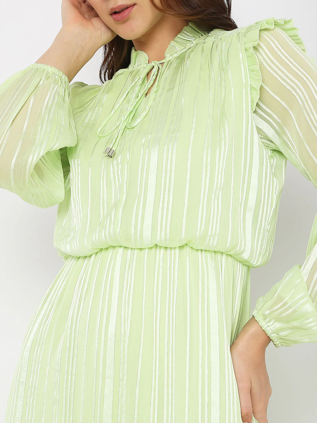 Green Lurex Tiered Midi Dress - Image 5