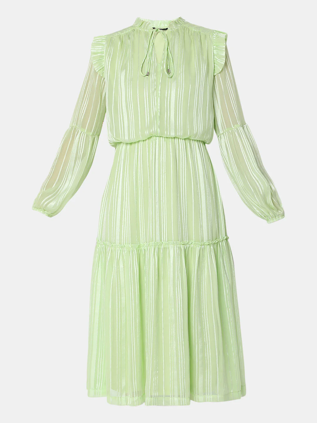 Green Lurex Tiered Midi Dress - Image 6