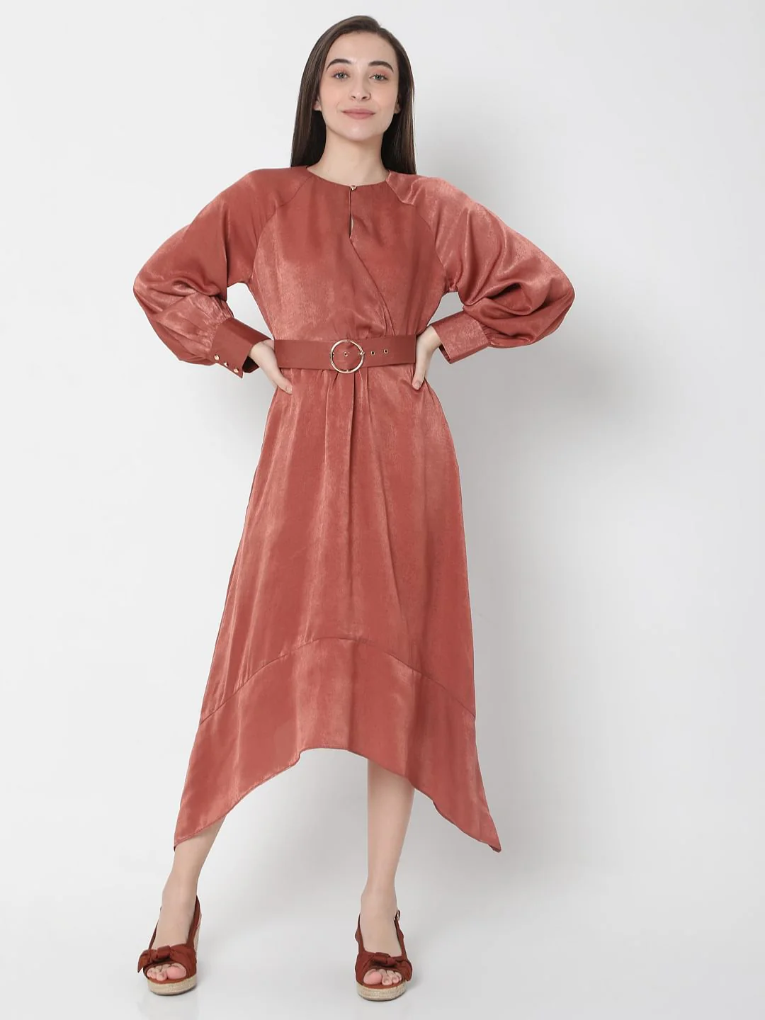 Maroon Asymmetric Midi Dress - Image 2