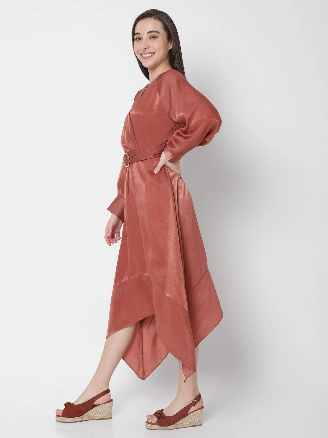 Maroon Asymmetric Midi Dress - Image 3