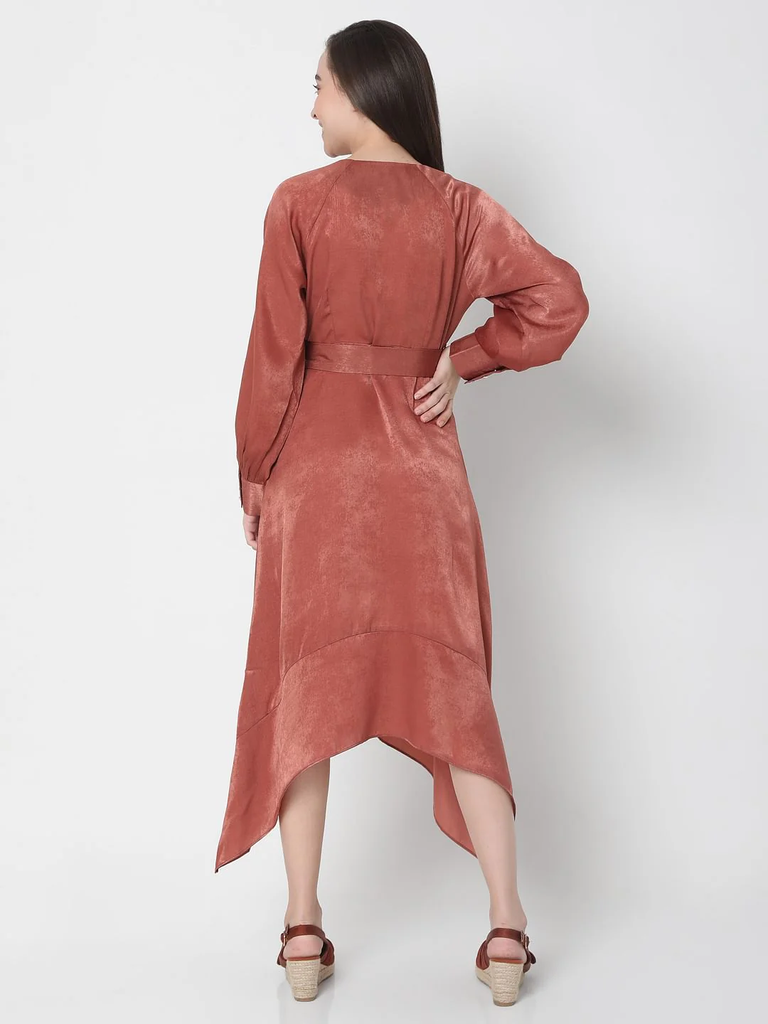 Maroon Asymmetric Midi Dress - Image 4