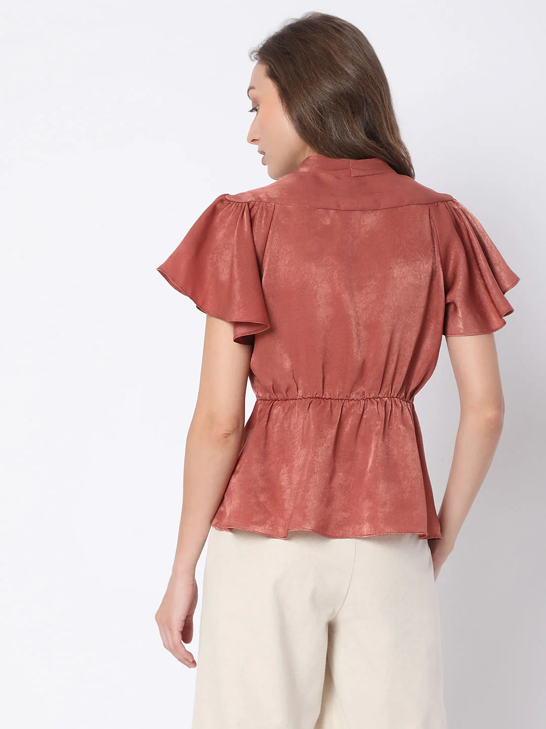 Red Satin Peplum Top - Image 4