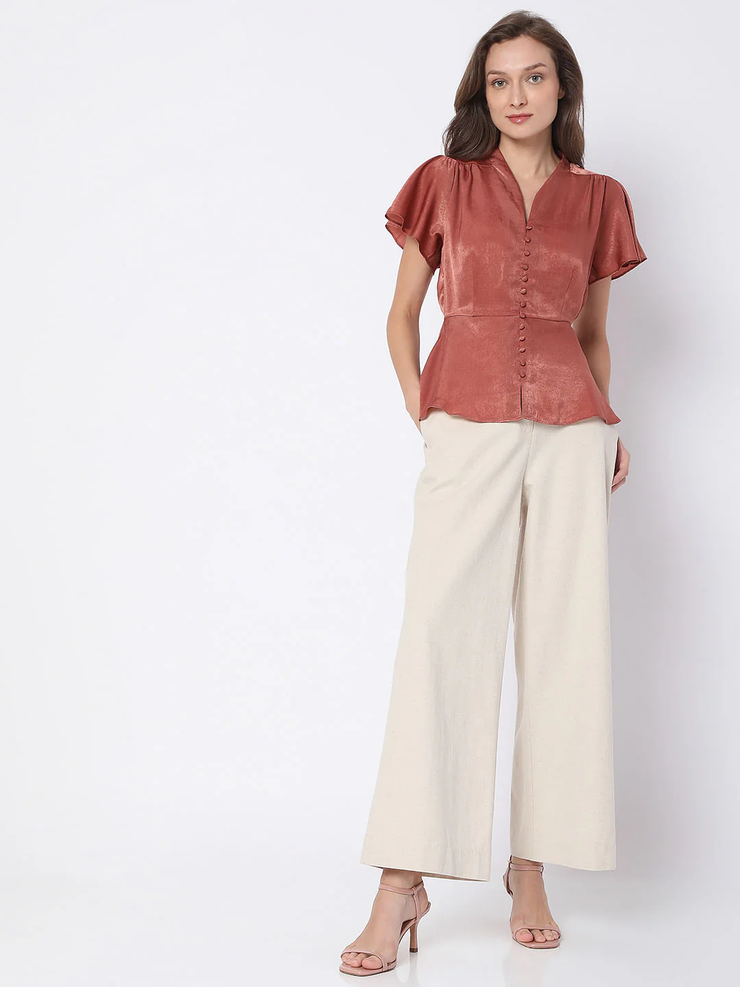 Red Satin Peplum Top - Image 5
