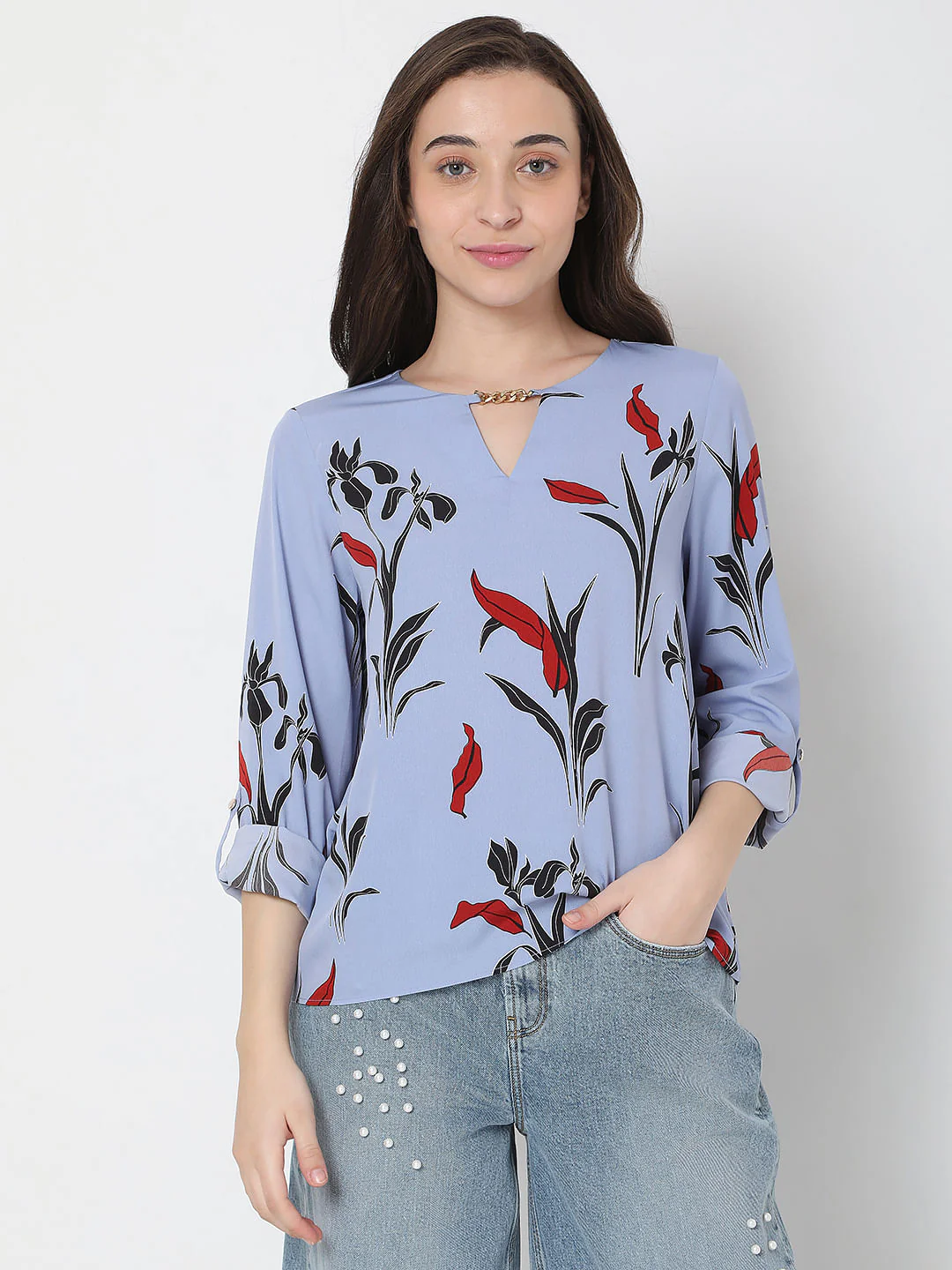 Blue Floral Print Top - Image 2