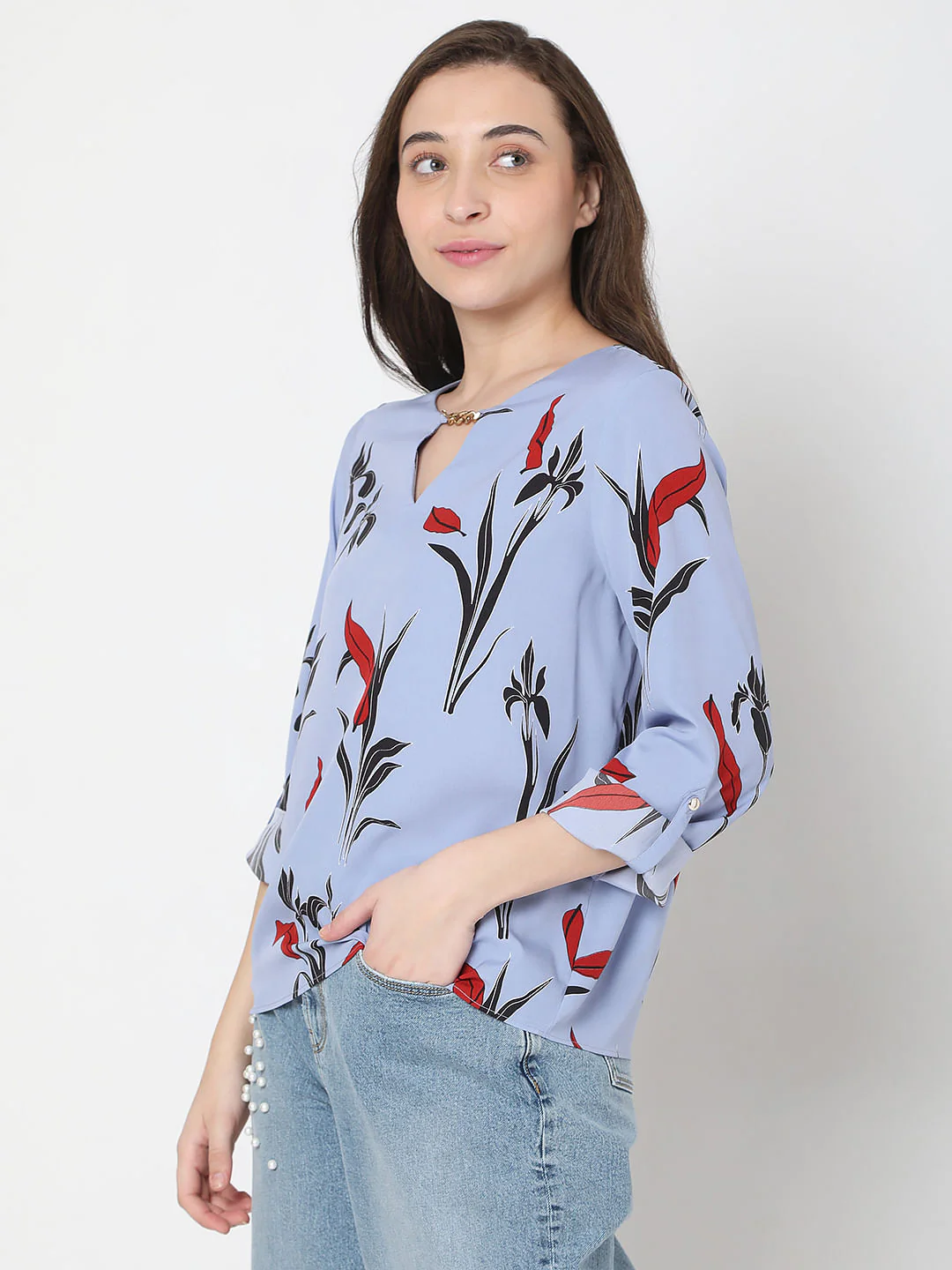 Blue Floral Print Top - Image 3
