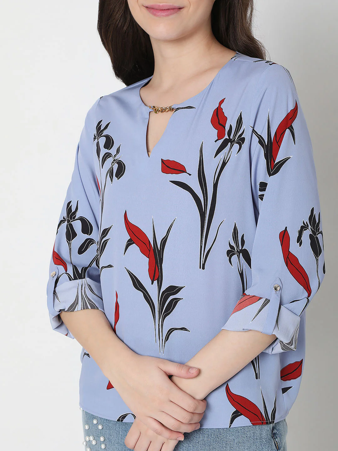 Blue Floral Print Top - Image 6