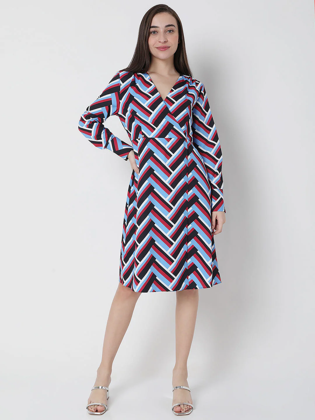 Blue Chevron Print Midi Dress - Image 2