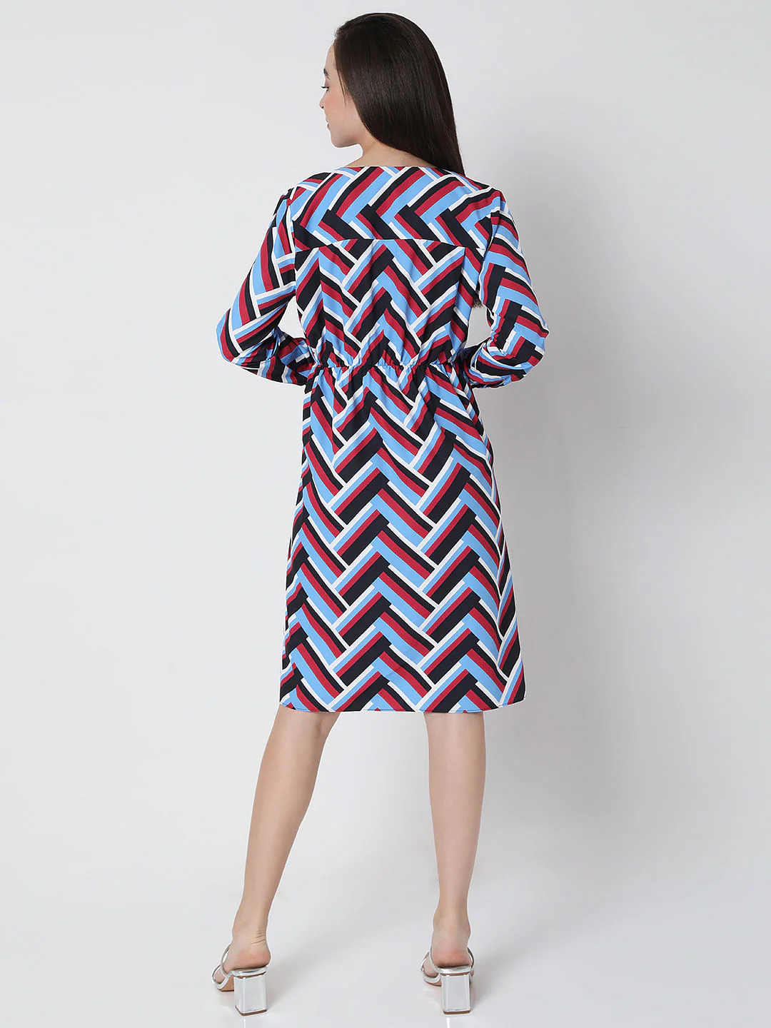 Blue Chevron Print Midi Dress - Image 4