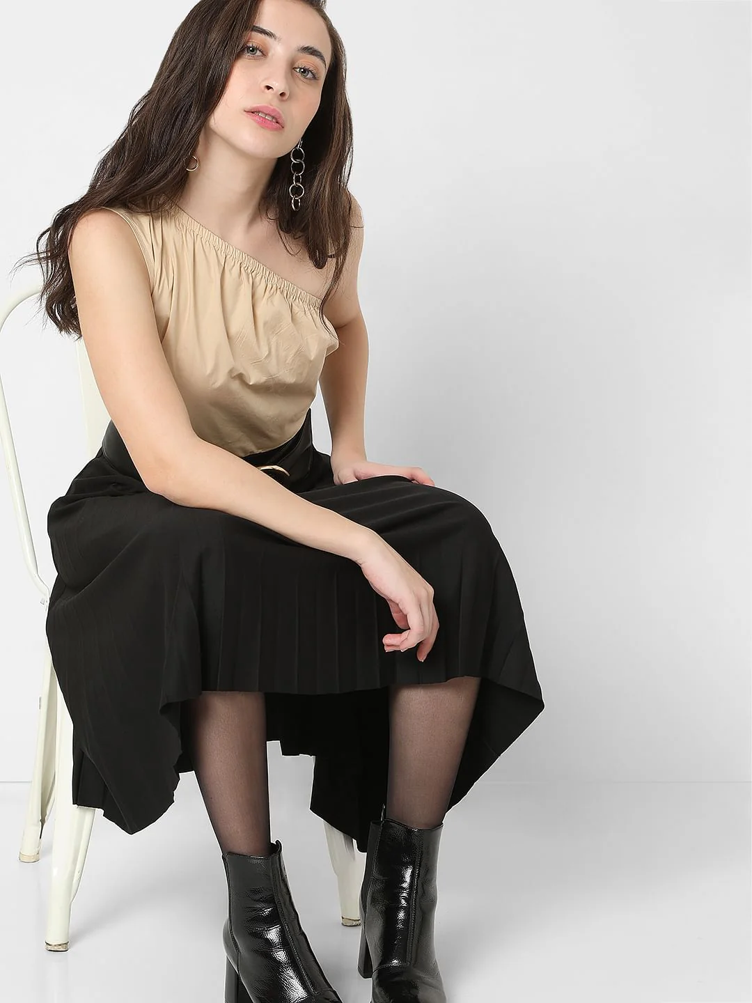 Beige One-Shoulder Top
