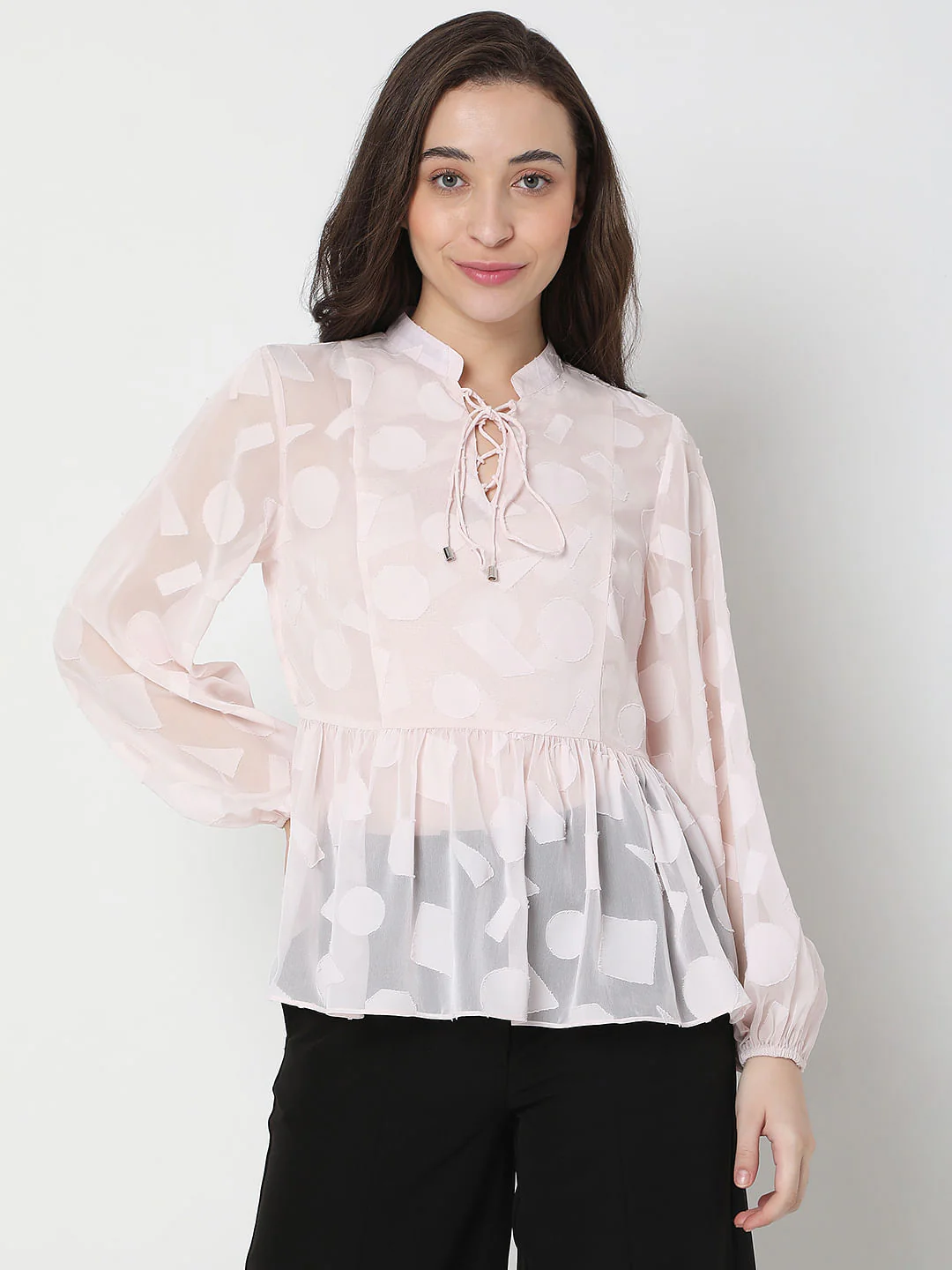 Light Pink Geometric Print Top - Image 2