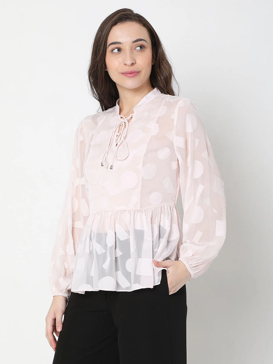 Light Pink Geometric Print Top - Image 3