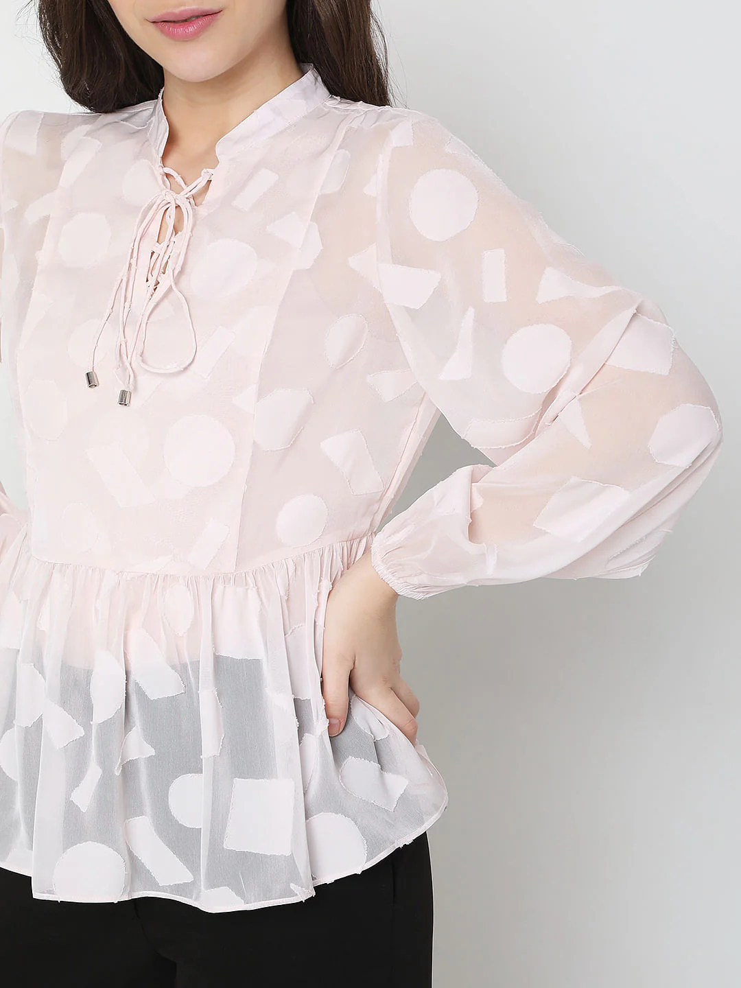 Light Pink Geometric Print Top - Image 6