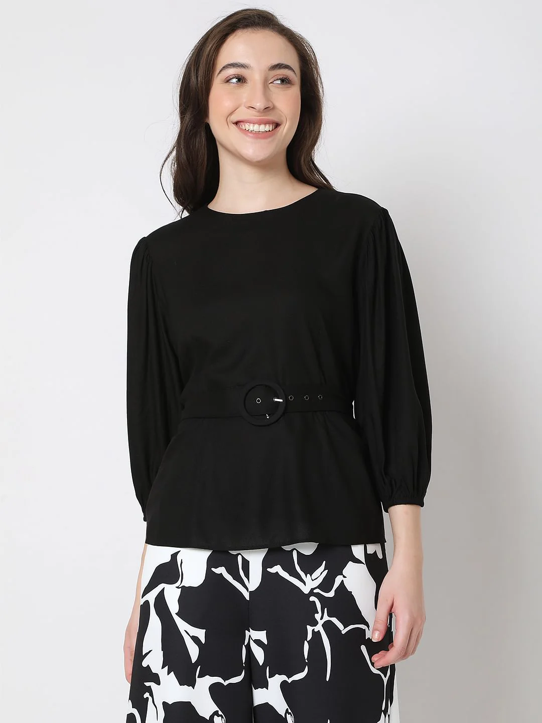 Black Puff Sleeves Top - Image 2