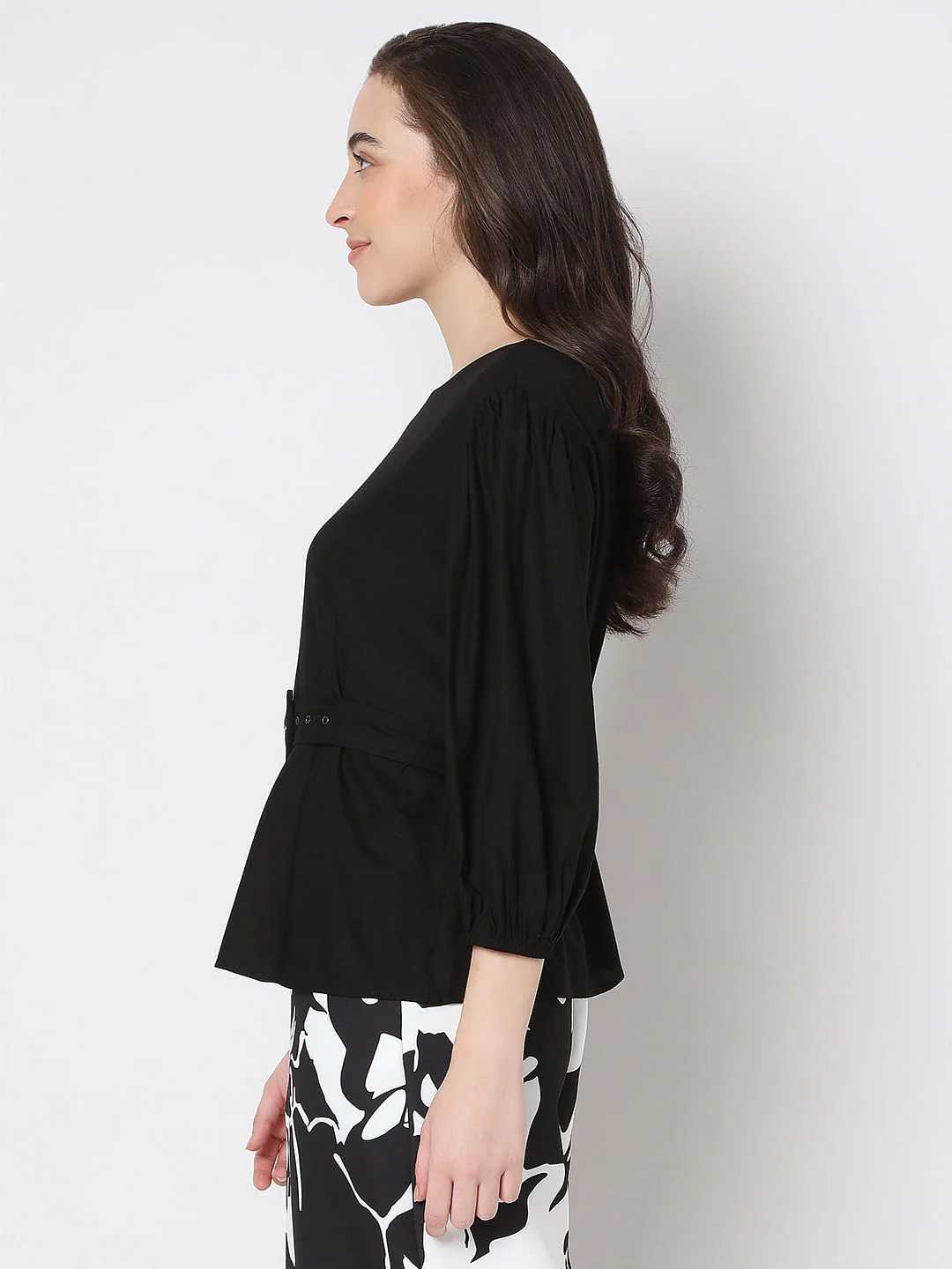 Black Puff Sleeves Top - Image 3