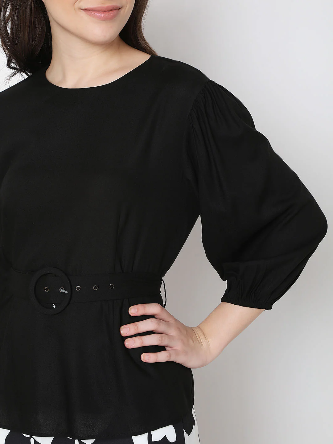 Black Puff Sleeves Top - Image 6