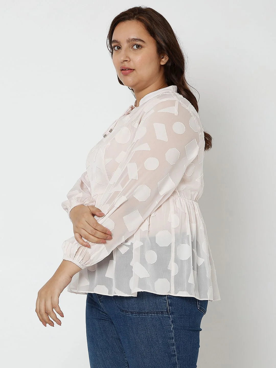 Curve Light Pink Printed Jacquard Top - Image 3