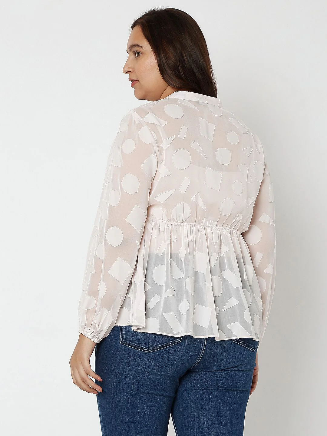 Curve Light Pink Printed Jacquard Top - Image 4