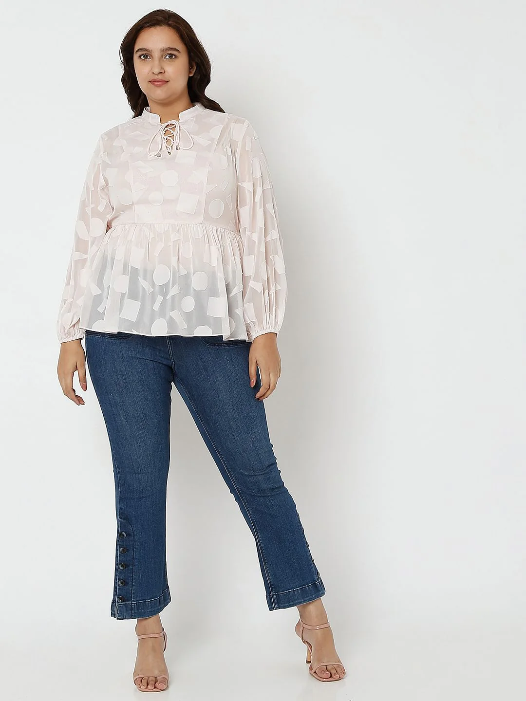 Curve Light Pink Printed Jacquard Top - Image 5