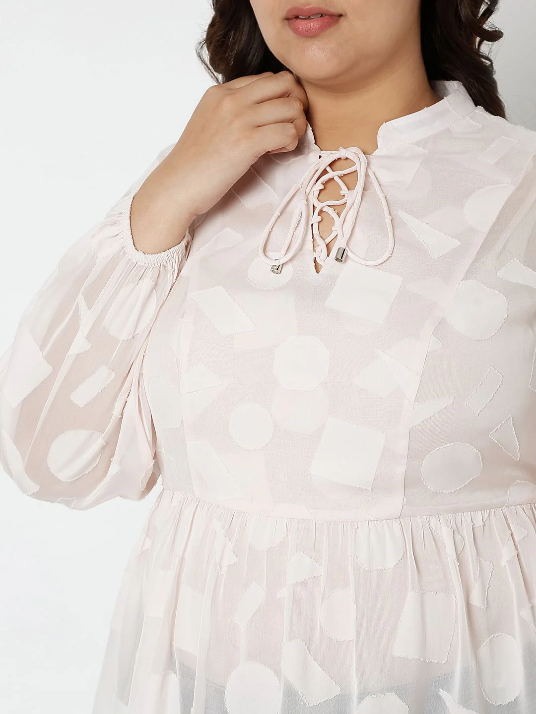 Curve Light Pink Printed Jacquard Top - Image 6