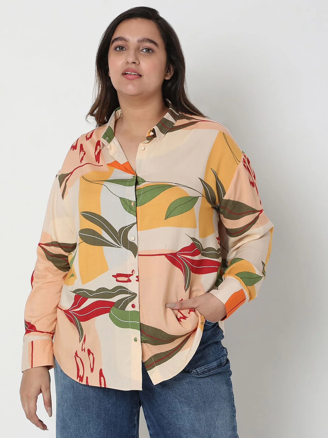 Curve Brown Printed Co-Ord Set Shirt - Image 2
