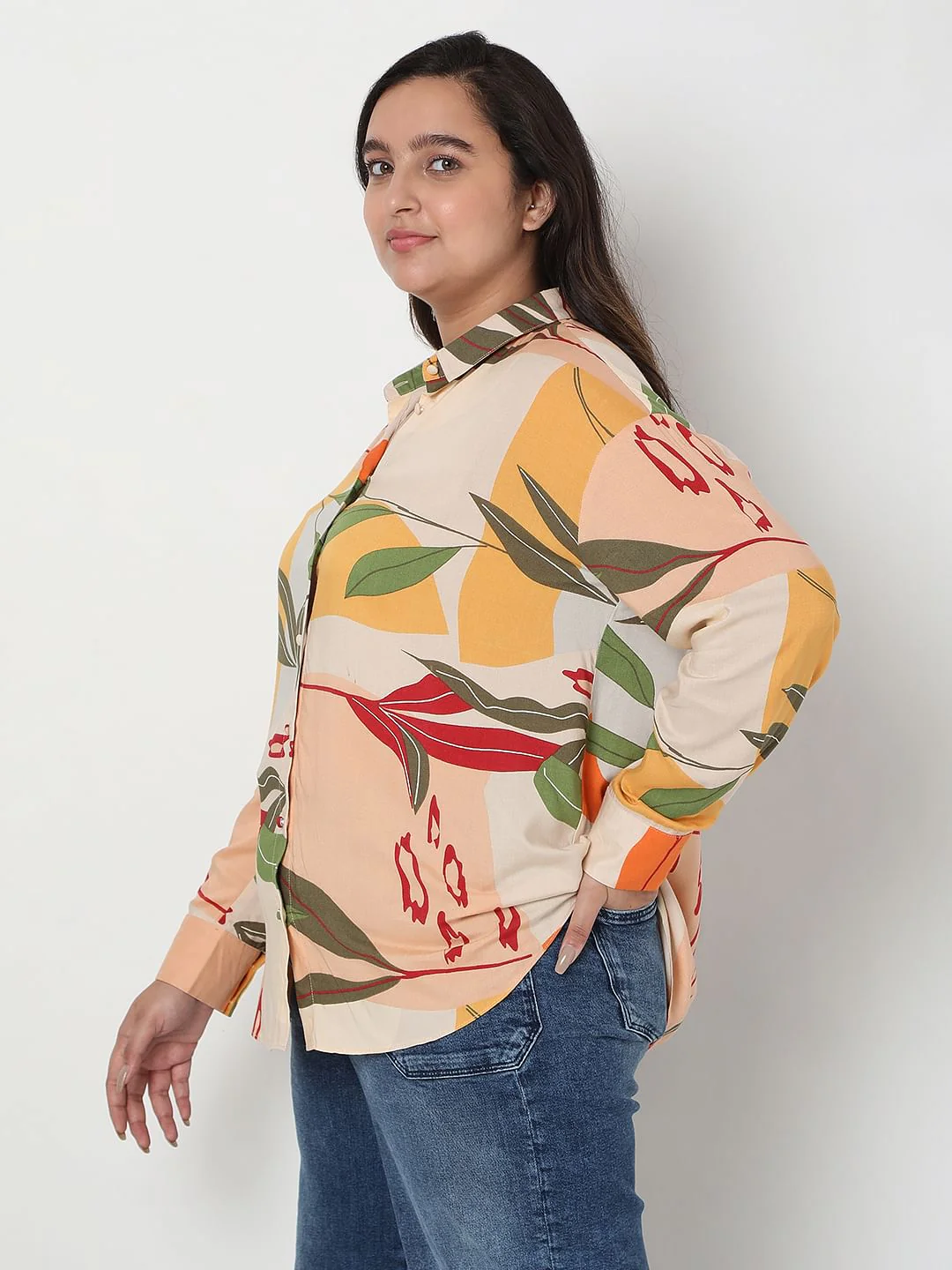 Curve Brown Printed Co-Ord Set Shirt - Image 3