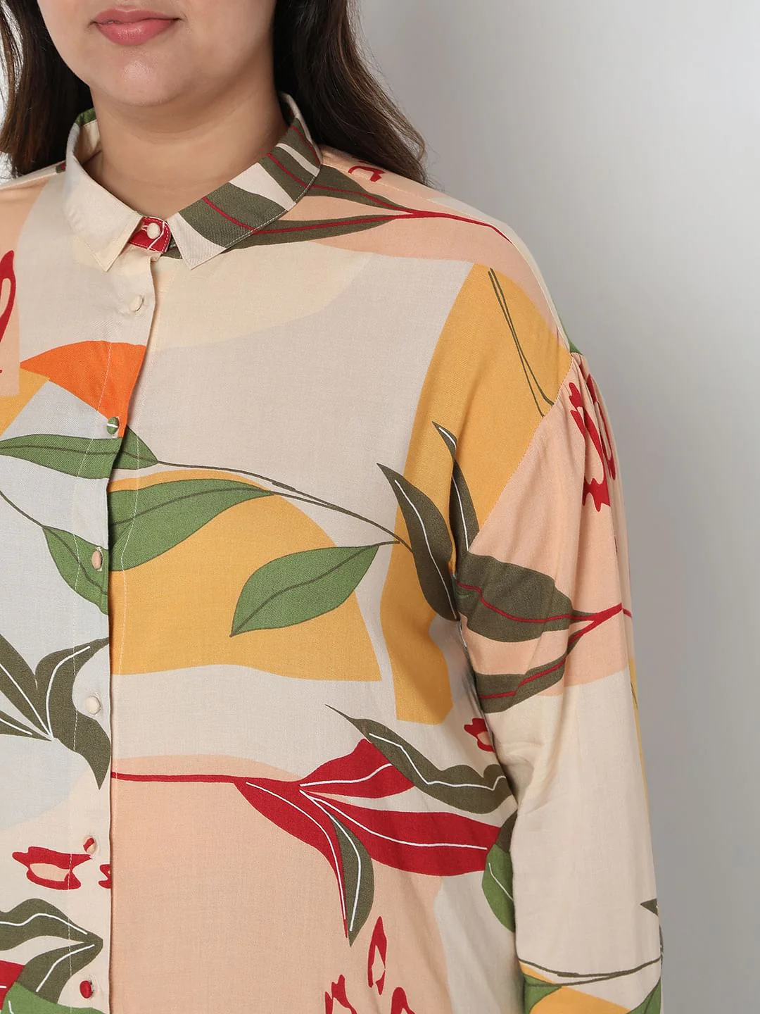 Curve Brown Printed Co-Ord Set Shirt - Image 6