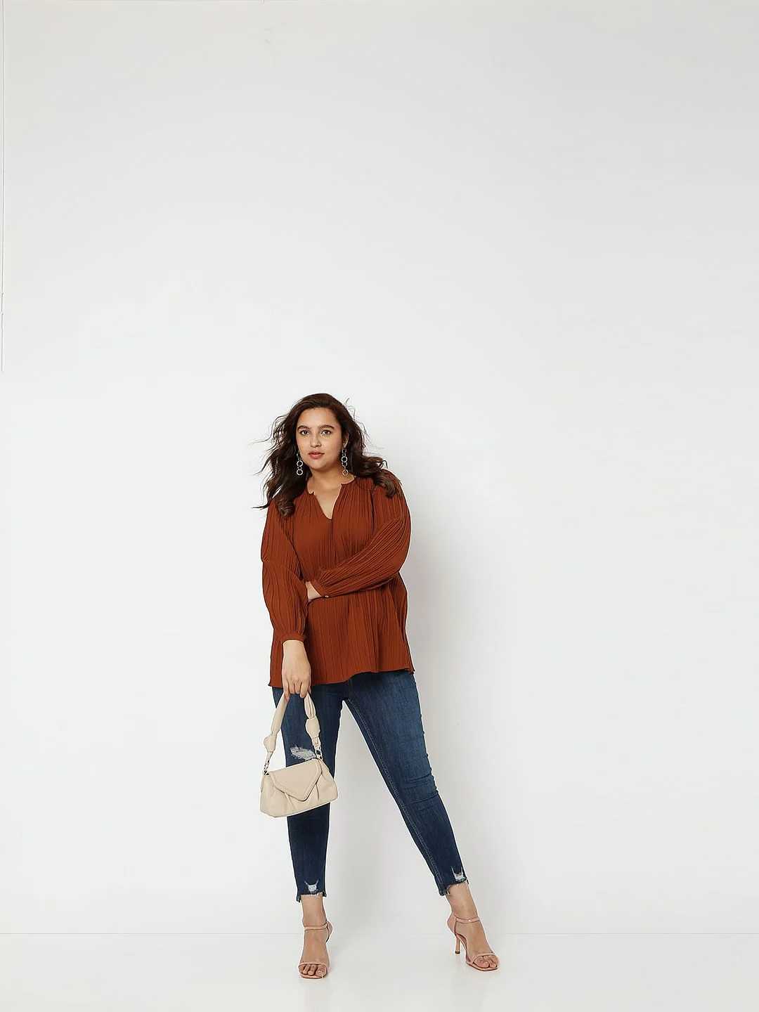 Curve Brown Pleated Top