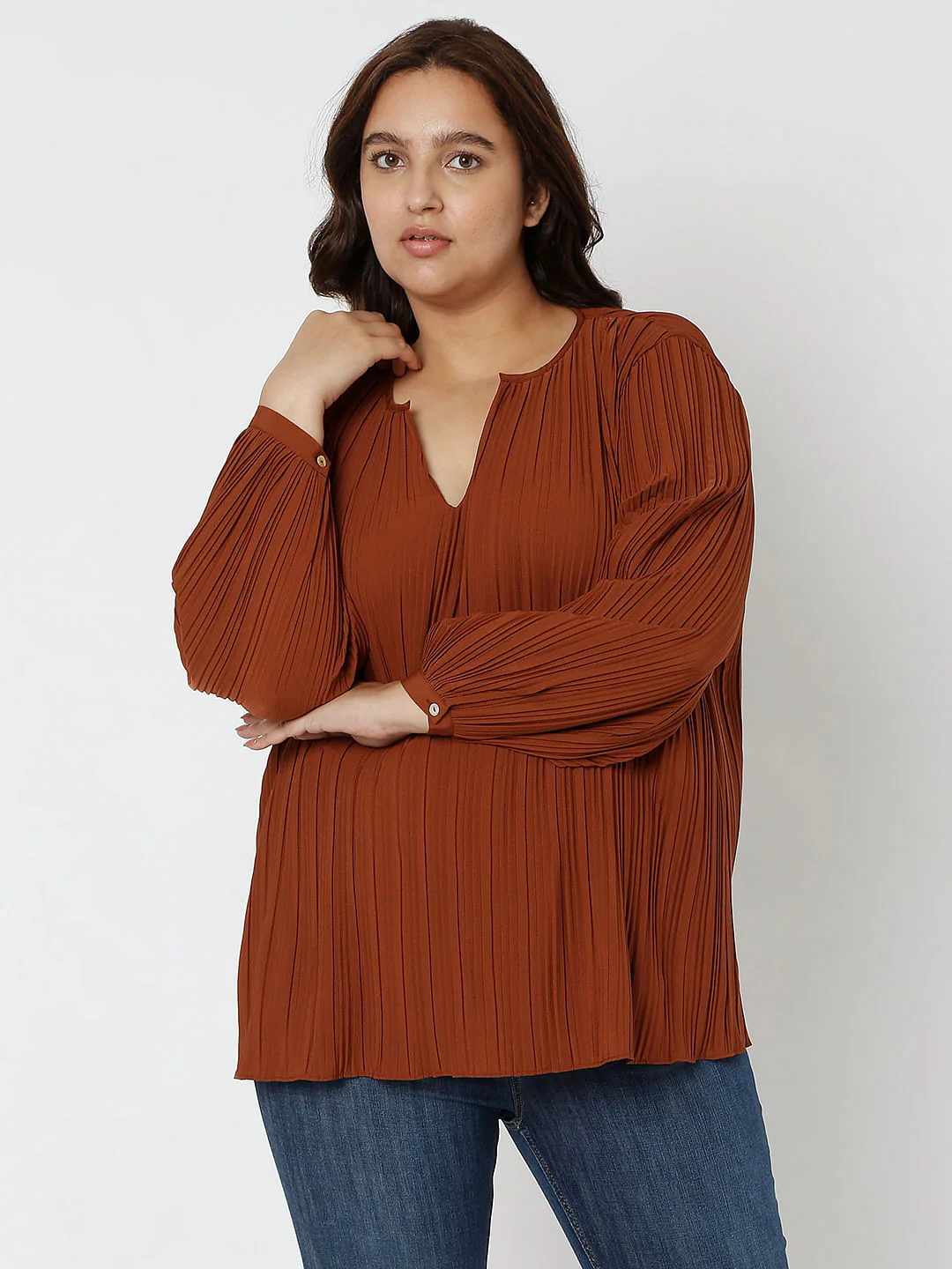 Curve Brown Pleated Top - Image 2