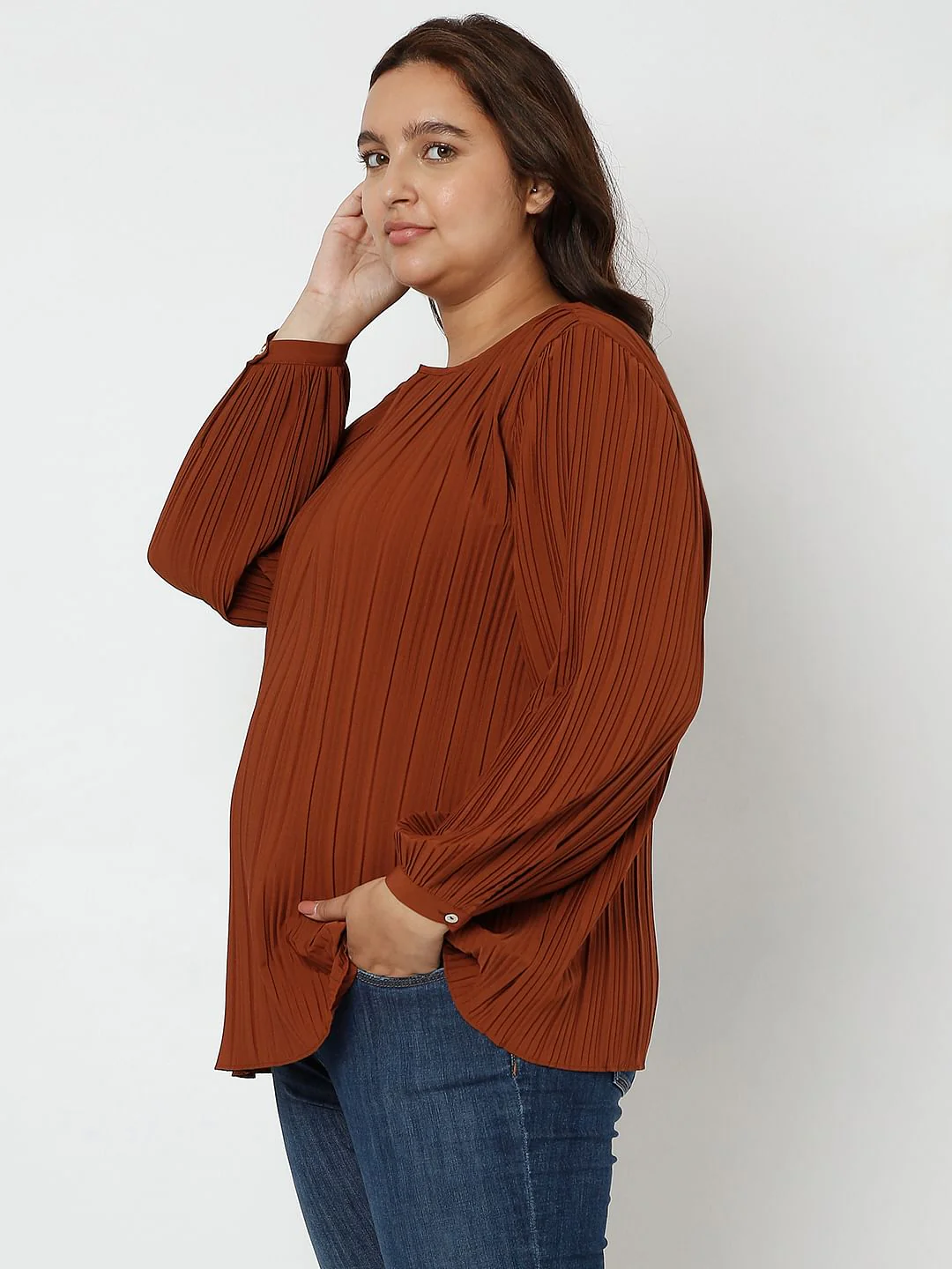 Curve Brown Pleated Top - Image 3