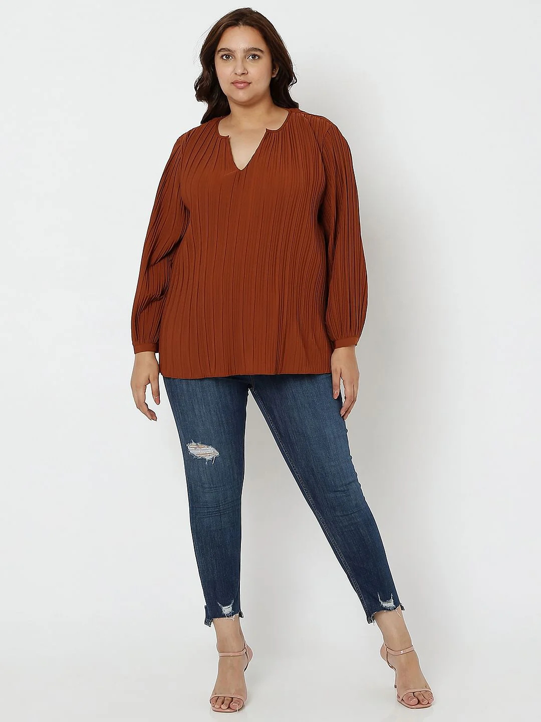 Curve Brown Pleated Top - Image 5
