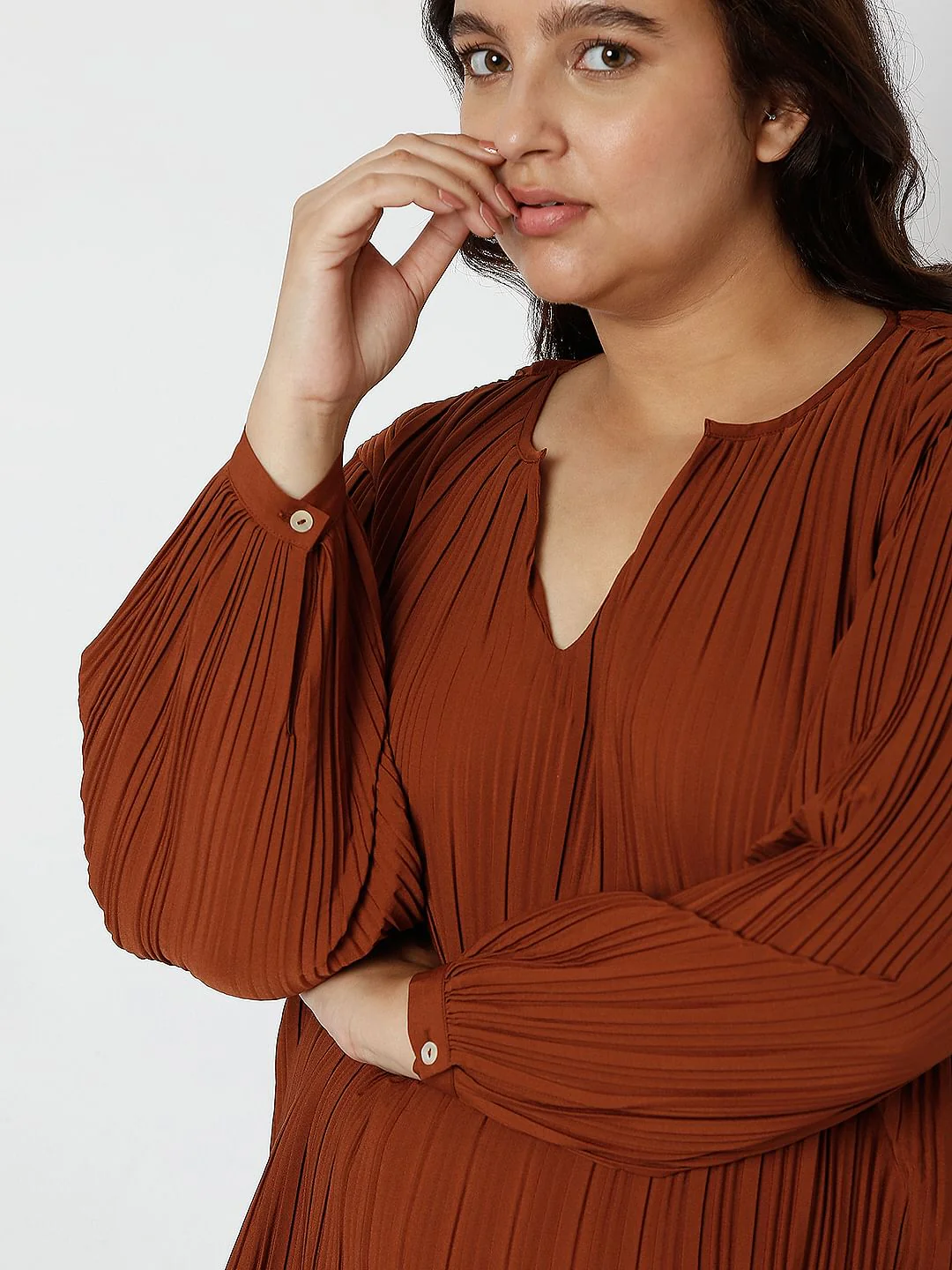 Curve Brown Pleated Top - Image 6