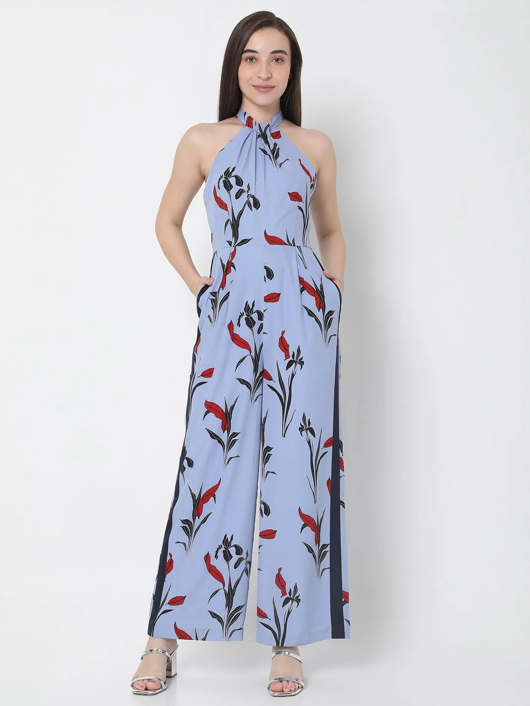Blue Floral Print Jumpsuit - Image 2