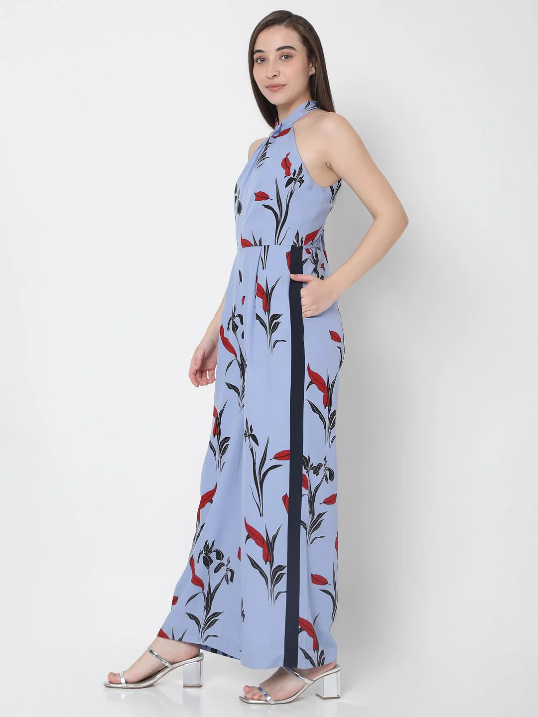 Blue Floral Print Jumpsuit - Image 3