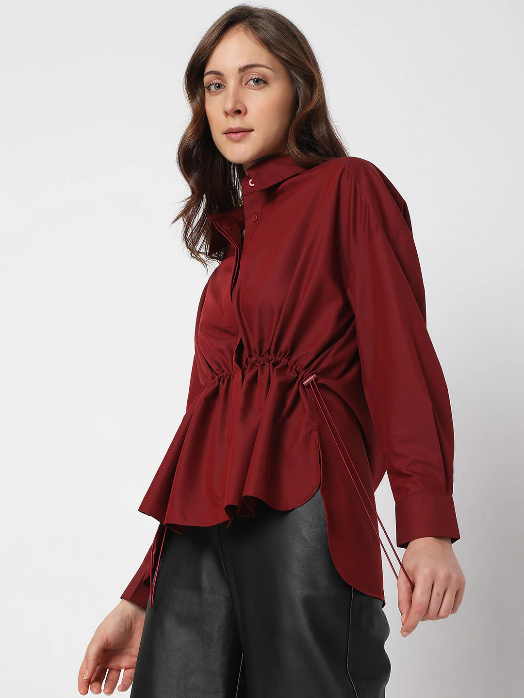 Dark Red High-Low Shirt - Image 3