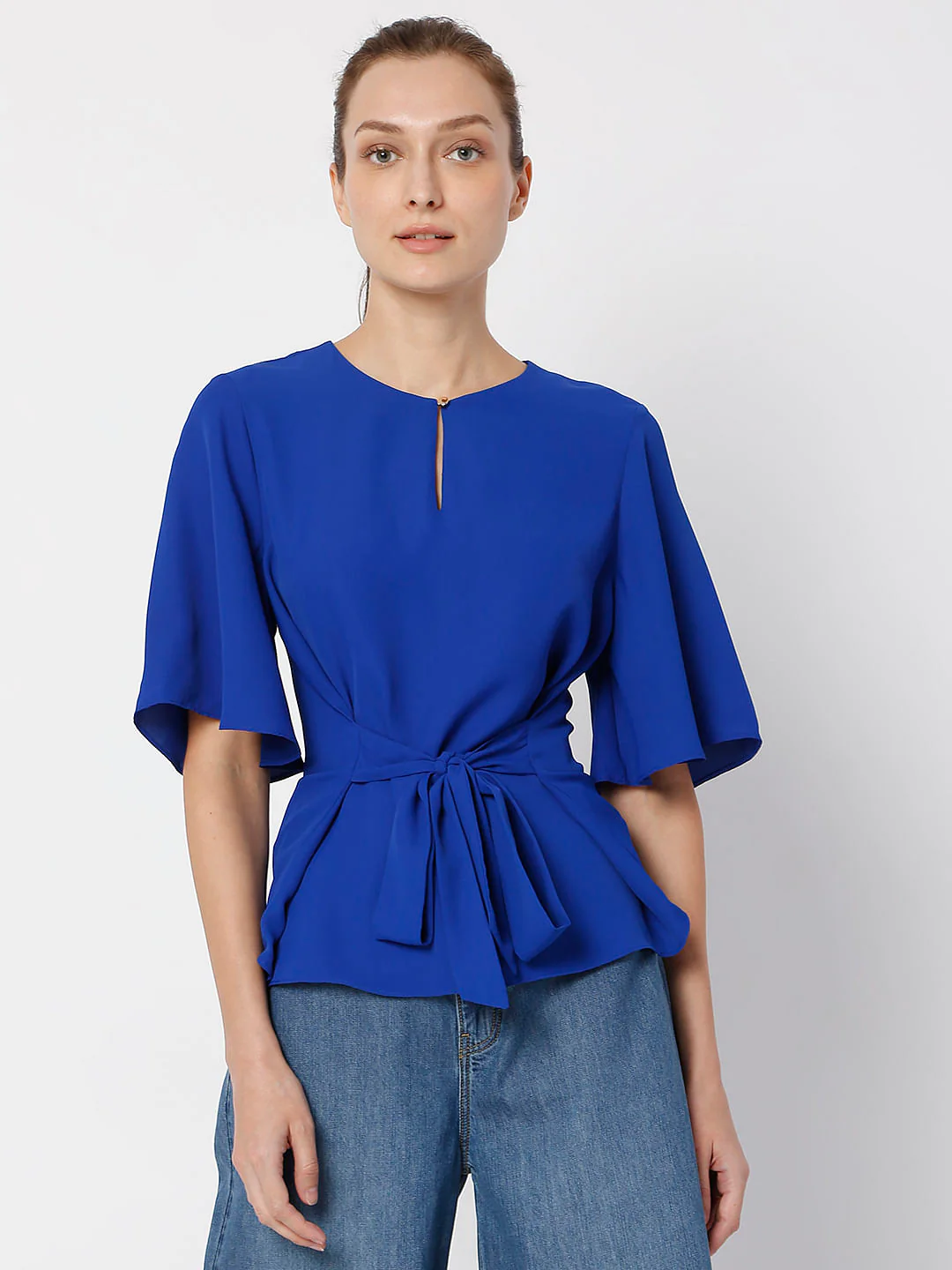 Blue Flared Sleeves Top - Image 2