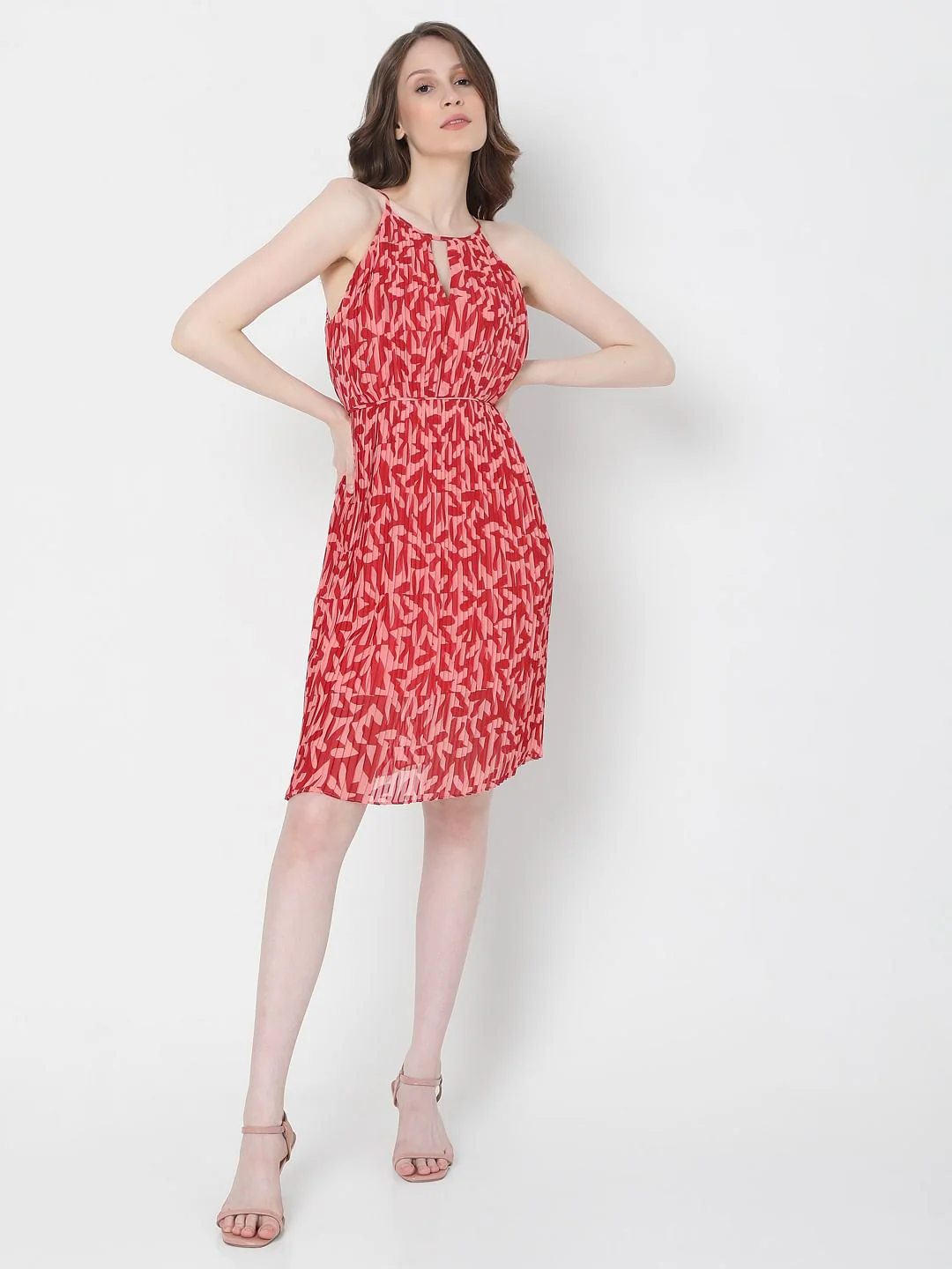 Pink Floral Halter Neck Mini Dress - Image 5