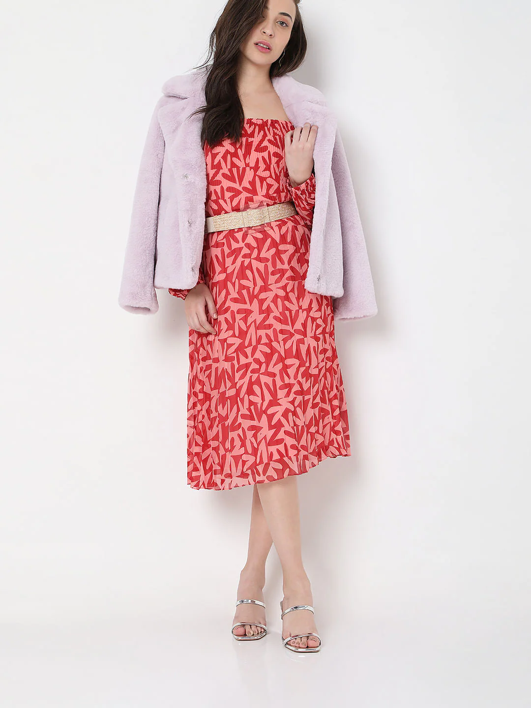 Pink High Rise Floral Midi Co-Ord Set Skirt