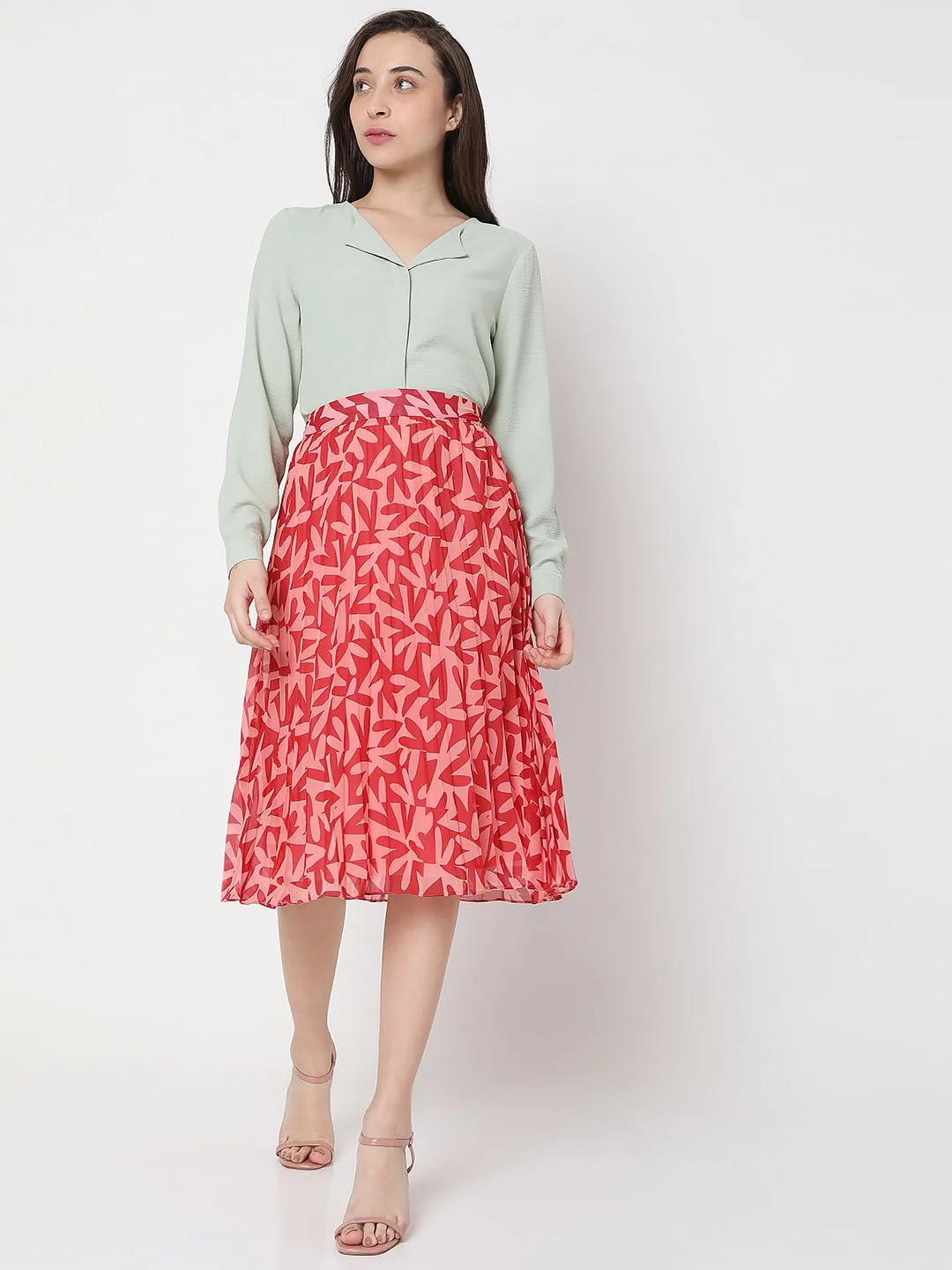Pink High Rise Floral Midi Co-Ord Set Skirt - Image 6