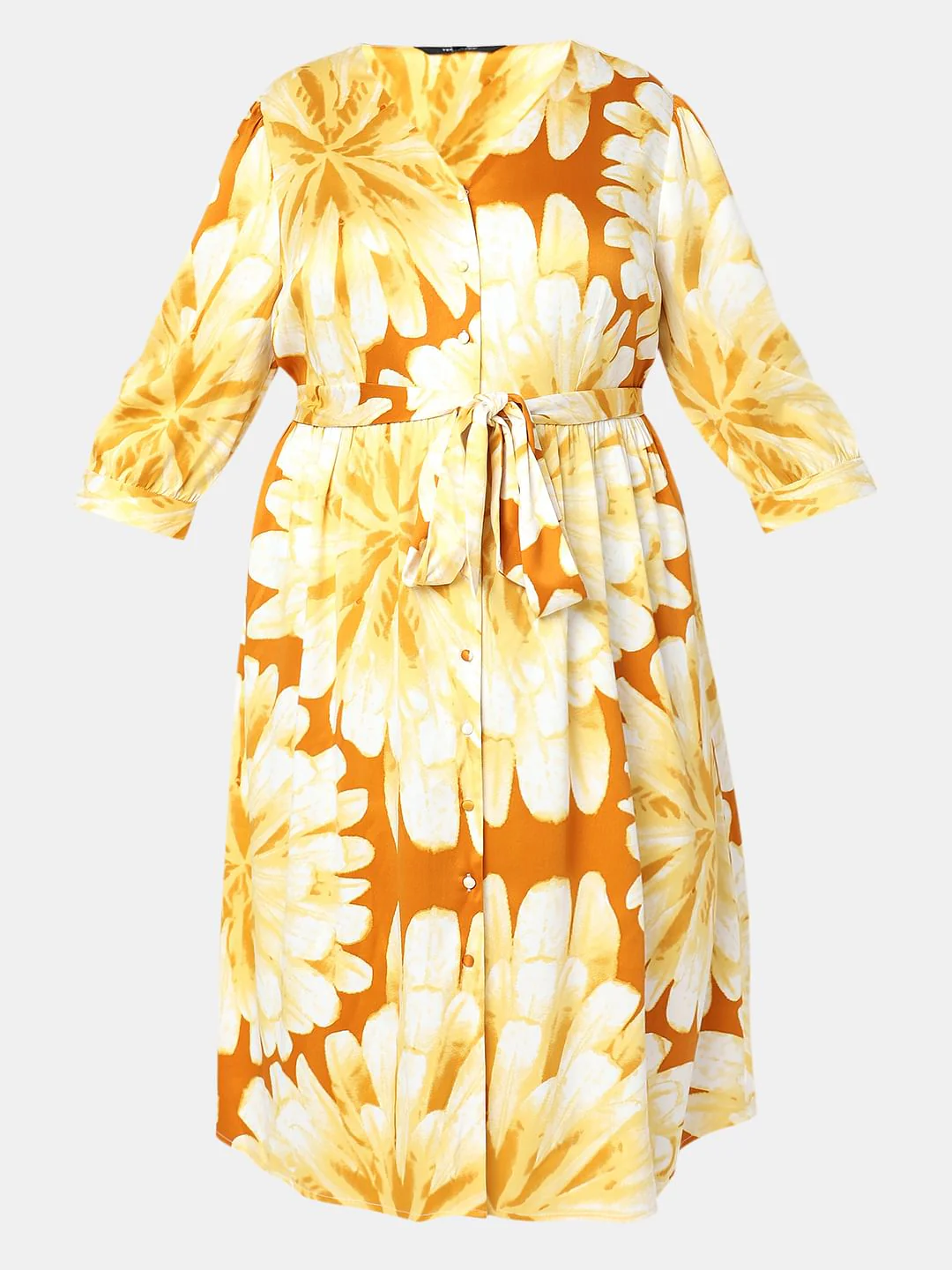 Curve Yellow Floral Print Midi Dress - Image 6