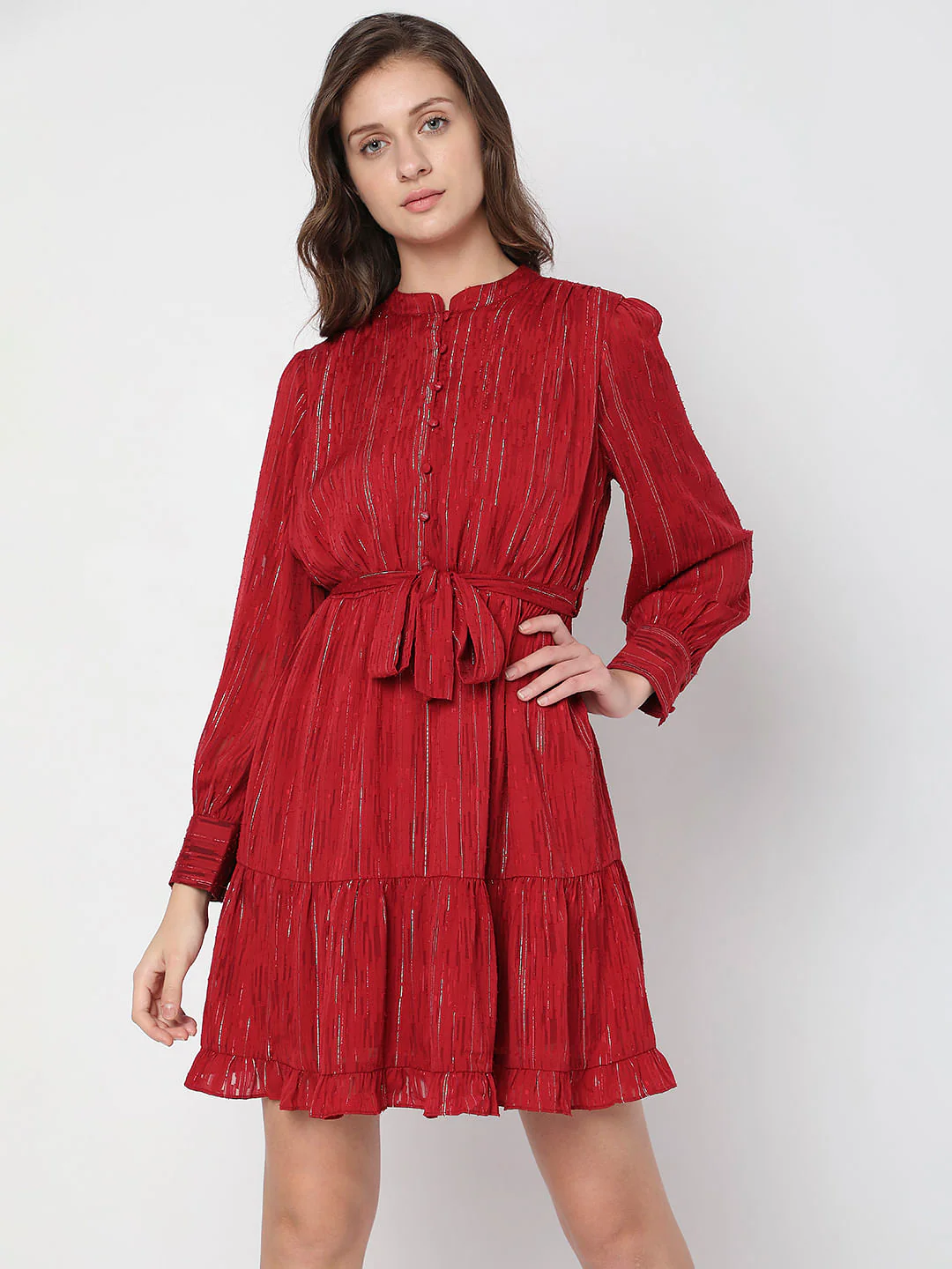 Red Striped Fit & Flare Dress - Image 2