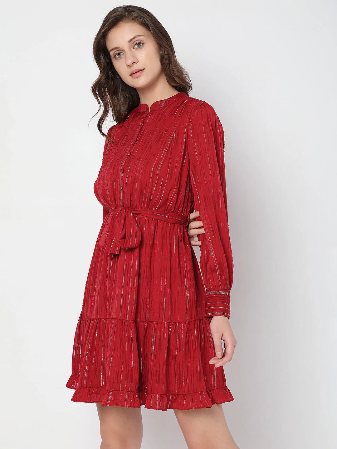 Red Striped Fit & Flare Dress - Image 3