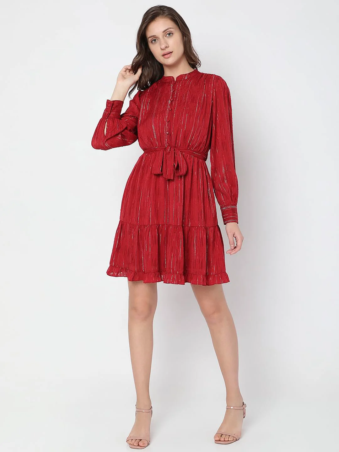 Red Striped Fit & Flare Dress - Image 5