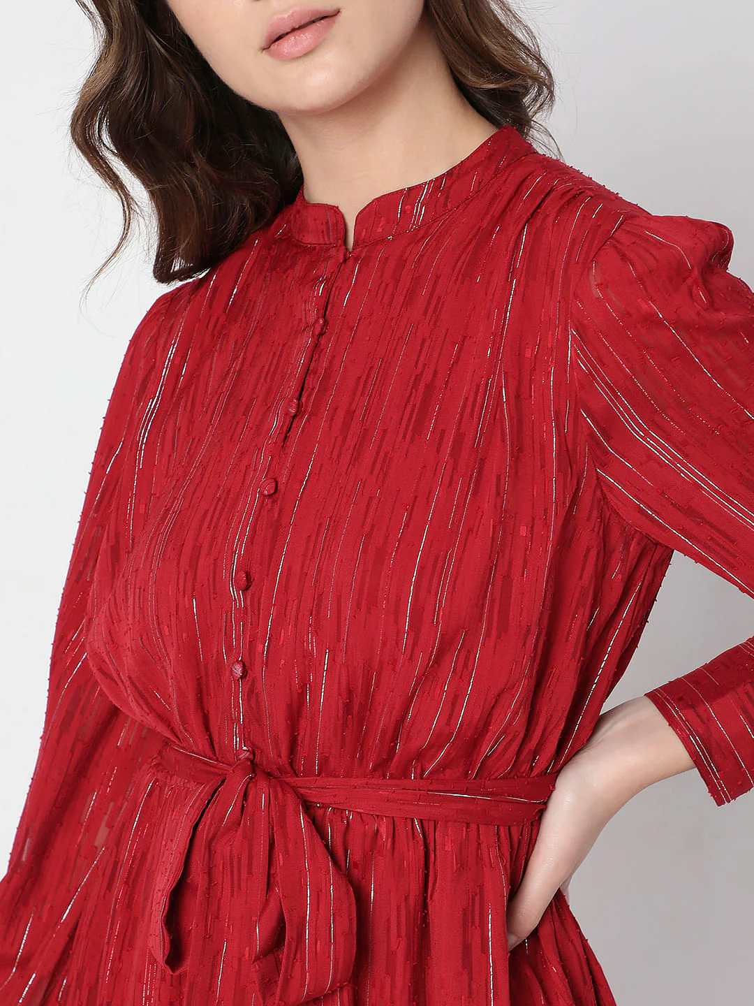 Red Striped Fit & Flare Dress - Image 6