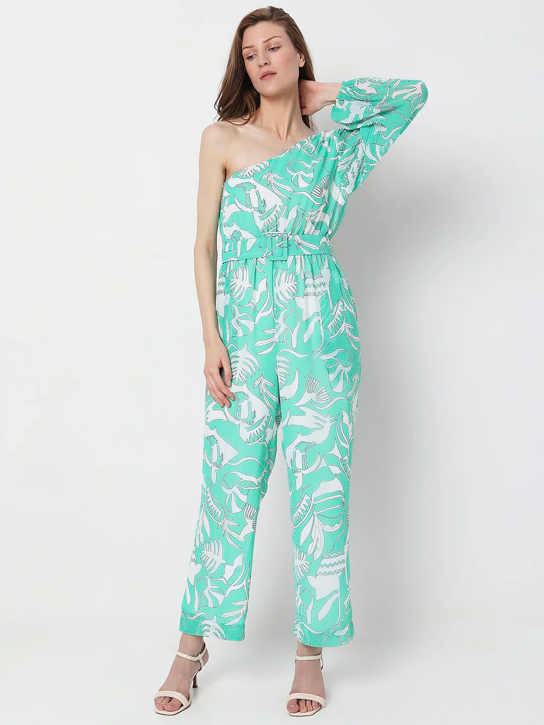Blue Floral One-Shoulder Jumpsuit - Image 2