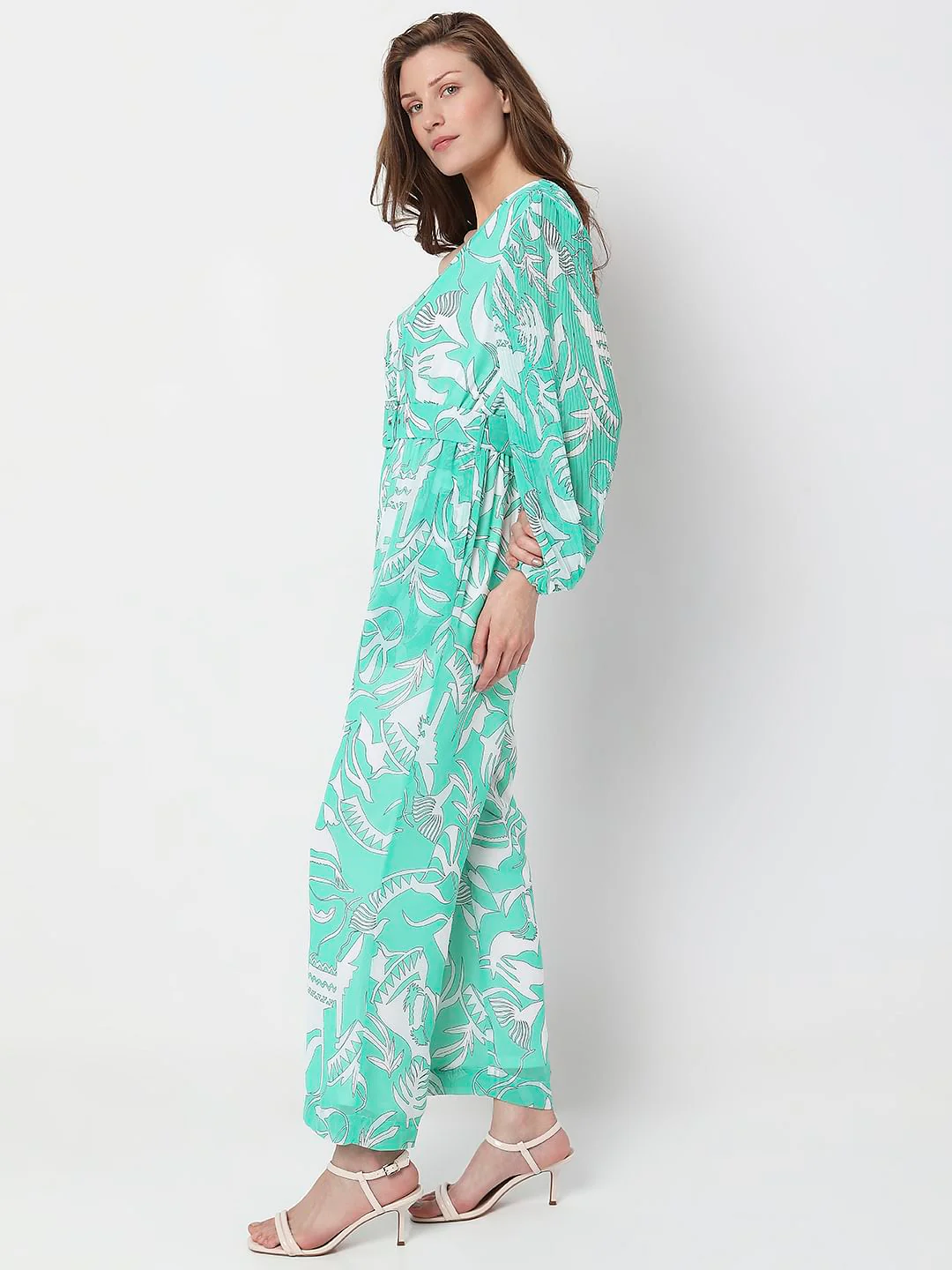Blue Floral One-Shoulder Jumpsuit - Image 3