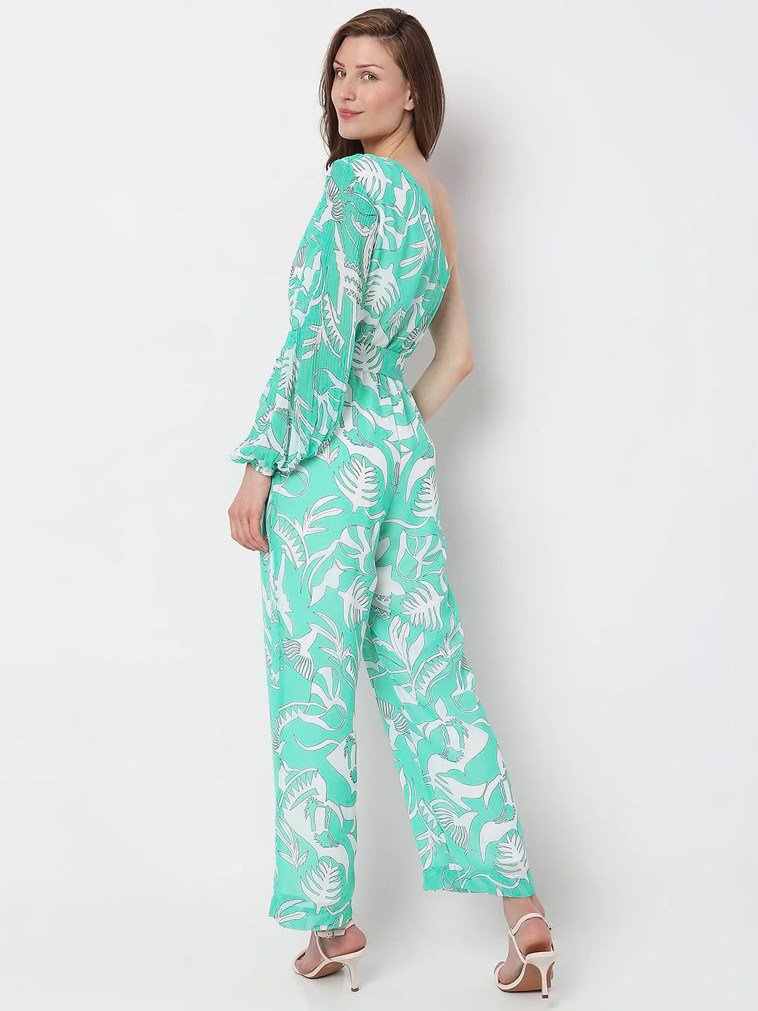Blue Floral One-Shoulder Jumpsuit - Image 4