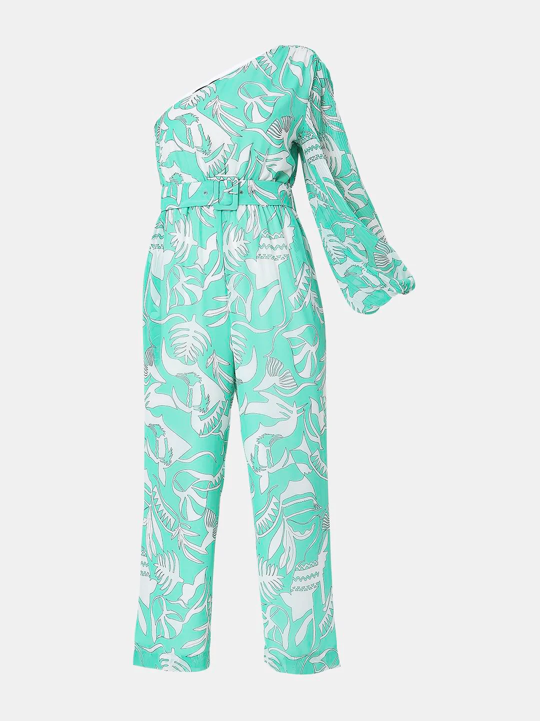 Blue Floral One-Shoulder Jumpsuit - Image 6
